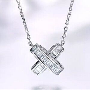 💝X Shape Link Chain Factory Price Zircon Delicate Fashion Necklace, EVGG1098